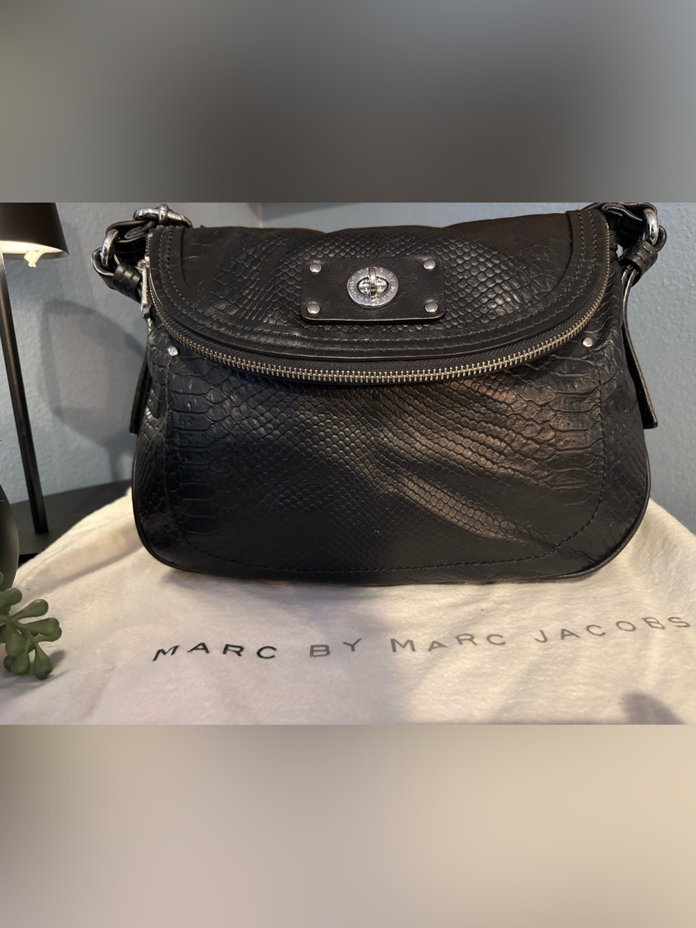 Marc Jacobs Black Faux Snakeskin Shoulder Bag